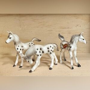 White and Black Spotted Bone China Horse Figurines